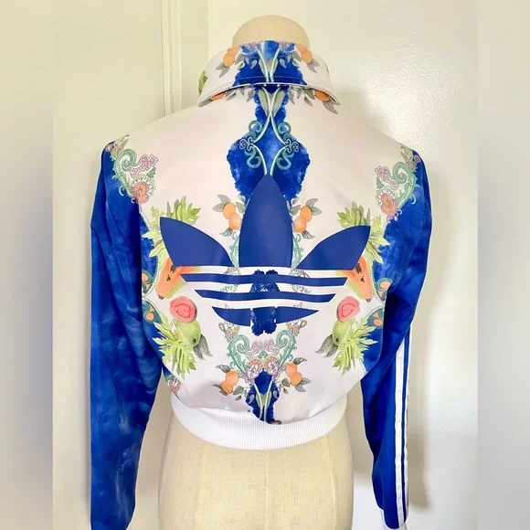 Adidas Women's Blue Floral Jacket cropped - Picture 11 of 13